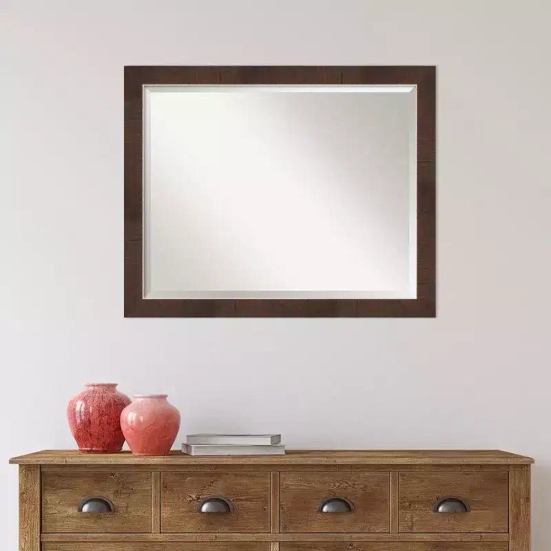 Miroir mural étroit encadré Wildwood marron 31 po x 25 po - Amanti Art