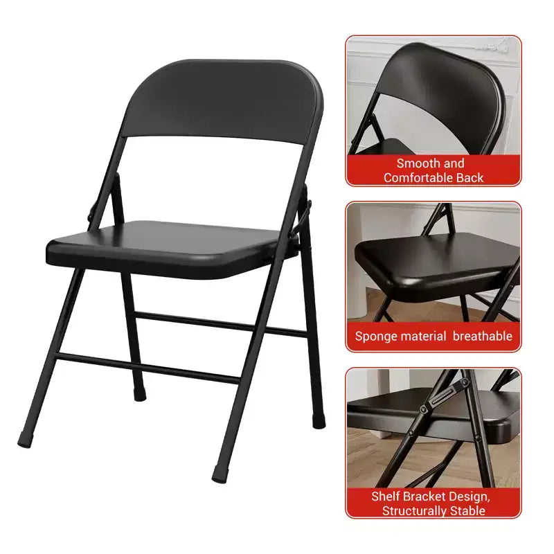 Chaises pliantes en métal, lot de 2, cadre en acier à double charnière, facilement pliables et empilables pour bureau, cuisine, salle à manger, mariage, terrasse et jardin