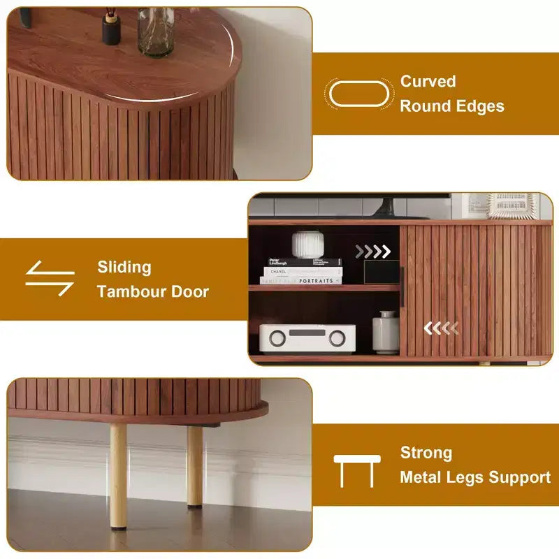 Meuble TV de divertissement de 70,1 pouces avec rangement et portes coulissantes pour téléviseurs jusqu'à 80 pouces pour salon, chambre à coucher, couloir, noyer