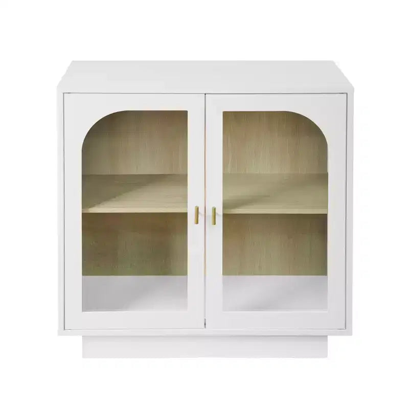 Meuble de Rangement Moderne Okak avec 2 Portes en Acrylique, Bahut avec Poignées Métalliques et 2 Étagères, Buffet pour Cuisine, Salle à Manger