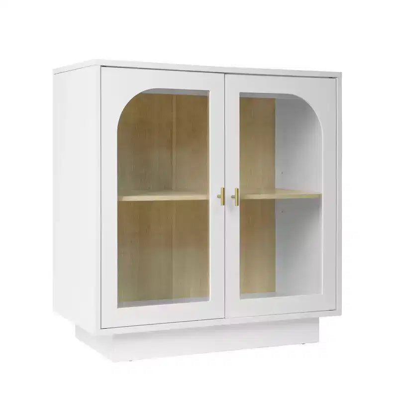 Meuble de Rangement Moderne Okak avec 2 Portes en Acrylique, Bahut avec Poignées Métalliques et 2 Étagères, Buffet pour Cuisine, Salle à Manger
