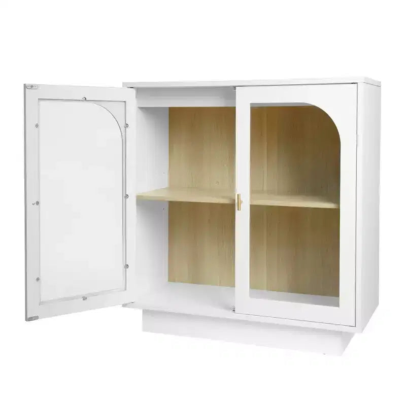 Meuble de Rangement Moderne Okak avec 2 Portes en Acrylique, Bahut avec Poignées Métalliques et 2 Étagères, Buffet pour Cuisine, Salle à Manger