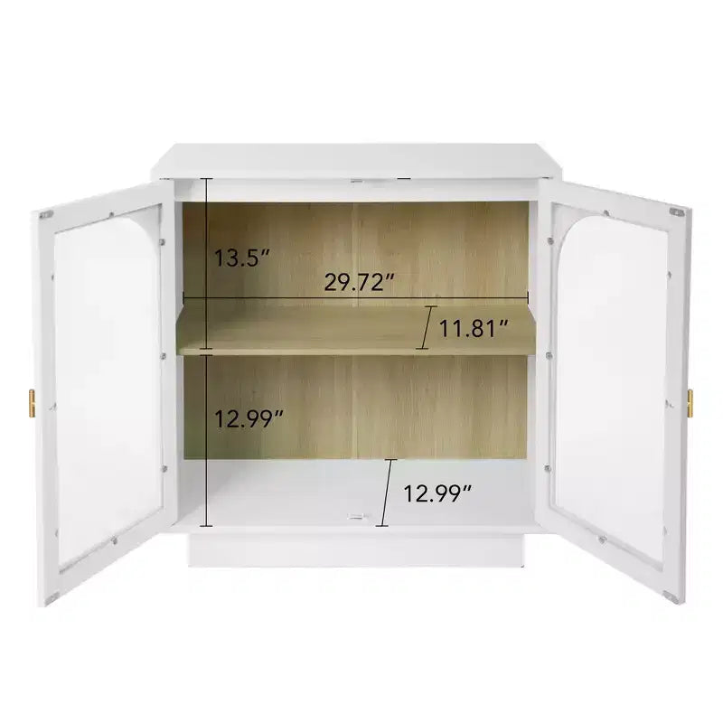 Meuble de Rangement Moderne Okak avec 2 Portes en Acrylique, Bahut avec Poignées Métalliques et 2 Étagères, Buffet pour Cuisine, Salle à Manger