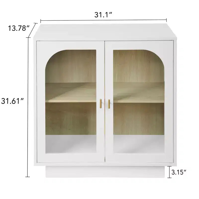 Meuble de Rangement Moderne Okak avec 2 Portes en Acrylique, Bahut avec Poignées Métalliques et 2 Étagères, Buffet pour Cuisine, Salle à Manger