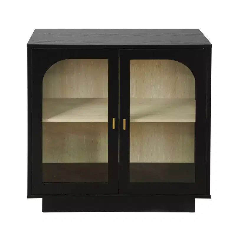 Meuble de Rangement Moderne Okak avec 2 Portes en Acrylique, Bahut avec Poignées Métalliques et 2 Étagères, Buffet pour Cuisine, Salle à Manger