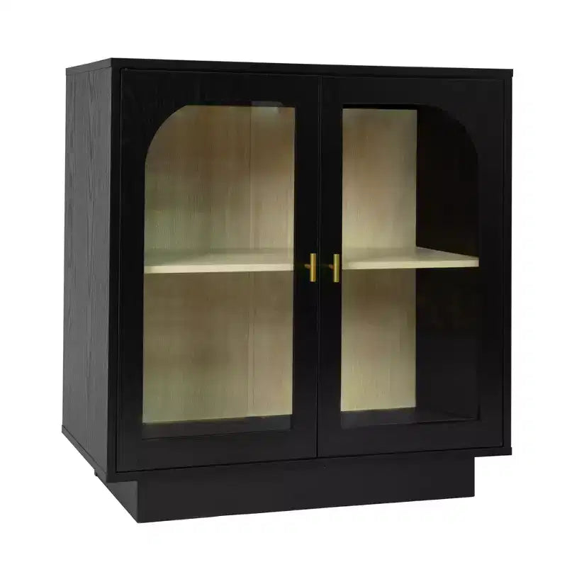 Meuble de Rangement Moderne Okak avec 2 Portes en Acrylique, Bahut avec Poignées Métalliques et 2 Étagères, Buffet pour Cuisine, Salle à Manger