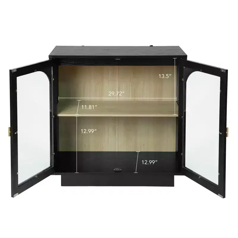 Meuble de Rangement Moderne Okak avec 2 Portes en Acrylique, Bahut avec Poignées Métalliques et 2 Étagères, Buffet pour Cuisine, Salle à Manger