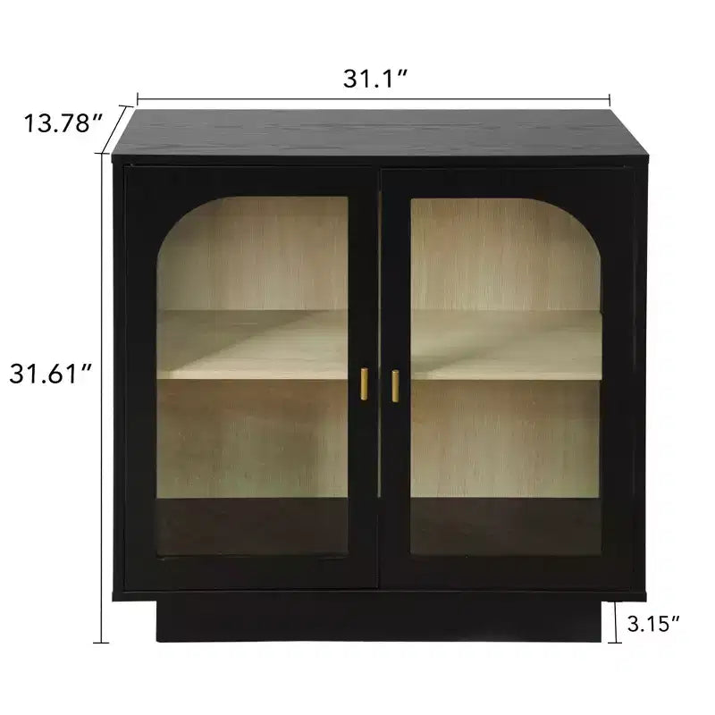 Meuble de Rangement Moderne Okak avec 2 Portes en Acrylique, Bahut avec Poignées Métalliques et 2 Étagères, Buffet pour Cuisine, Salle à Manger