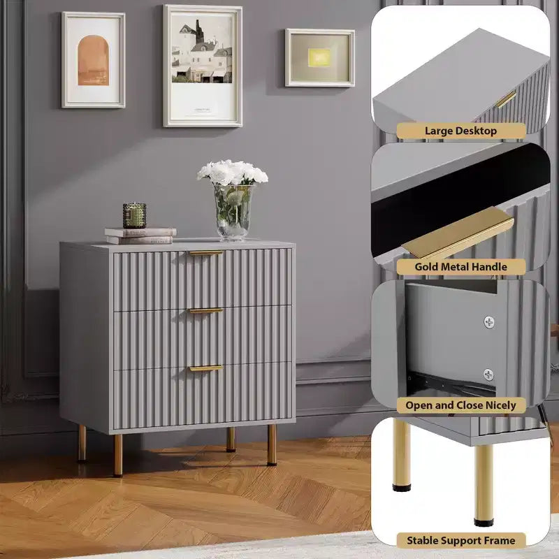 Commode à 5 tiroirs cannelés pour chambre à coucher, commode moderne de 122 cm de haut, organiseur de commode en bois pour salon, couloir, chambre d'enfant