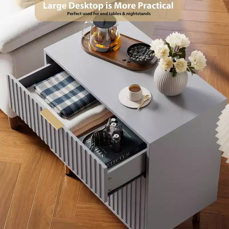 Commode à 5 tiroirs cannelés pour chambre à coucher, commode moderne de 122 cm de haut, organiseur de commode en bois pour salon, couloir, chambre d'enfant