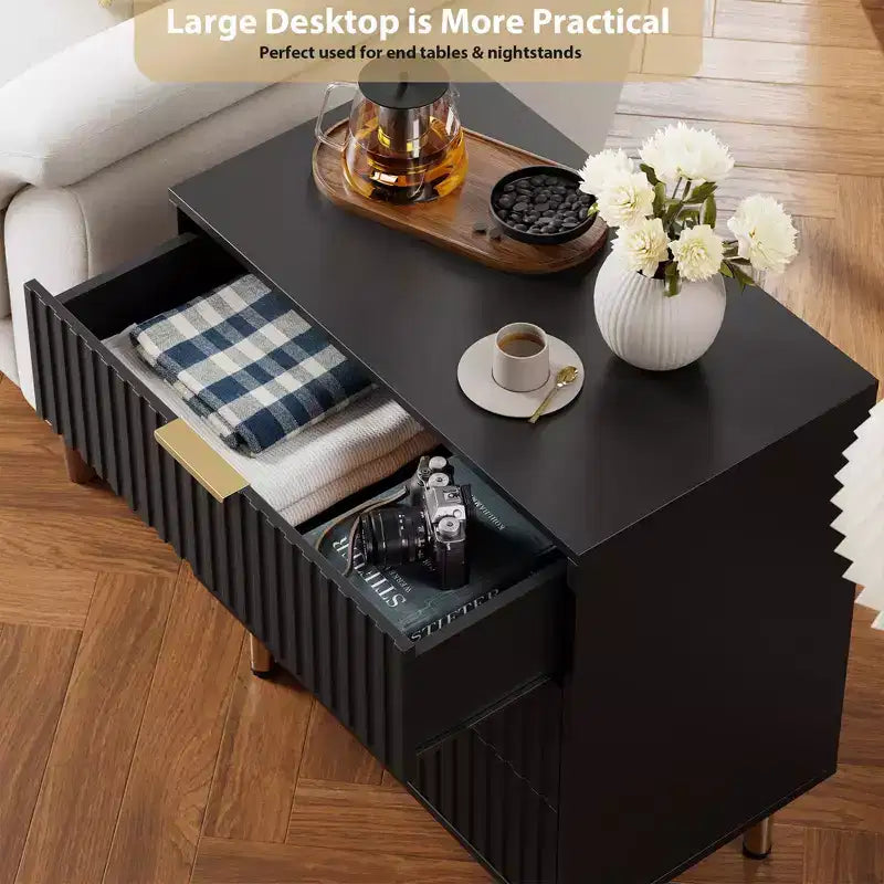 Commode à 5 tiroirs cannelés pour chambre à coucher, commode moderne de 122 cm de haut, organiseur de commode en bois pour salon, couloir, chambre d'enfant