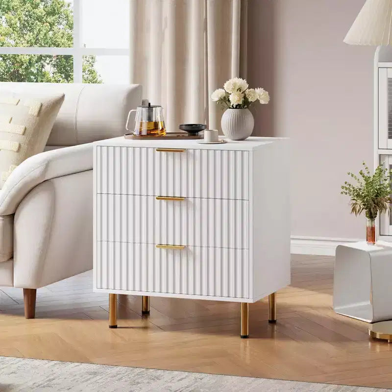 Commode à 5 tiroirs cannelés pour chambre à coucher, commode moderne de 122 cm de haut, organiseur de commode en bois pour salon, couloir, chambre d'enfant