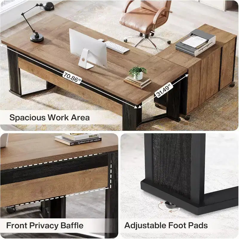 Lantine 70.86 Bureau de Direction avec Classeur Mobile, Grand Bureau d'Angle en L, Poste de Travail Mobilier Commercial pour Bureau à Domicile