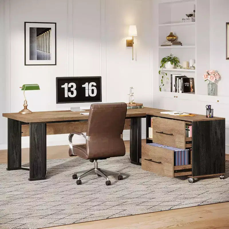 Lantine 70.86 Bureau de Direction avec Classeur Mobile, Grand Bureau d'Angle en L, Poste de Travail Mobilier Commercial pour Bureau à Domicile