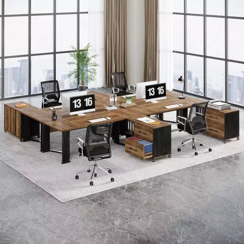 Lantine 70.86 Bureau de Direction avec Classeur Mobile, Grand Bureau d'Angle en L, Poste de Travail Mobilier Commercial pour Bureau à Domicile