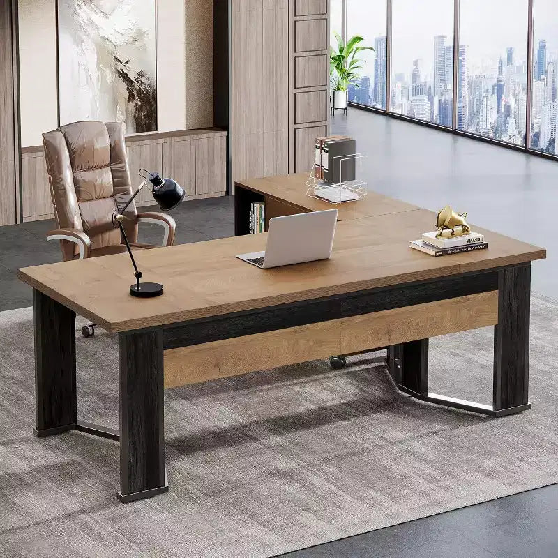 Lantine 70.86 Bureau de Direction avec Classeur Mobile, Grand Bureau d'Angle en L, Poste de Travail Mobilier Commercial pour Bureau à Domicile