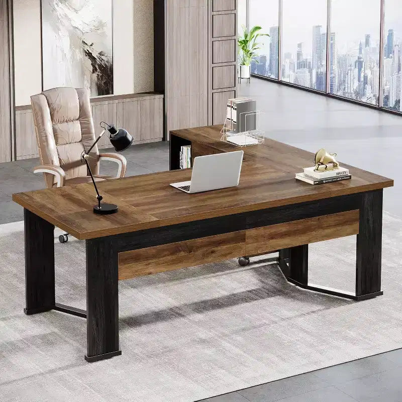 Lantine 70.86 Executive Desk with Mobile File Cabinet, Large L Shaped Computer Desk, Business Furniture Workstation for Home Office