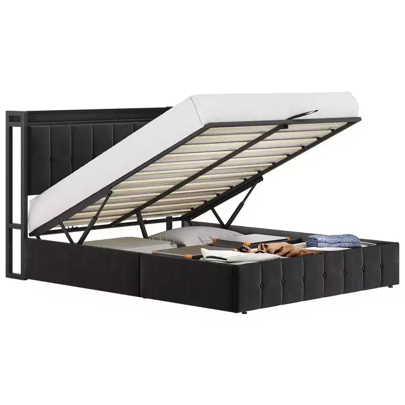 COZONY Lift Up Storage Bed Frame Full Size, Metal Platform with Storage Headboard No Box Spring Needed