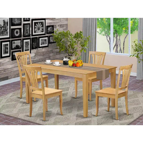 Table à manger HomeStock 5 pièces rectangulaire en bois massif finition chêne naturel avec 4 chaises