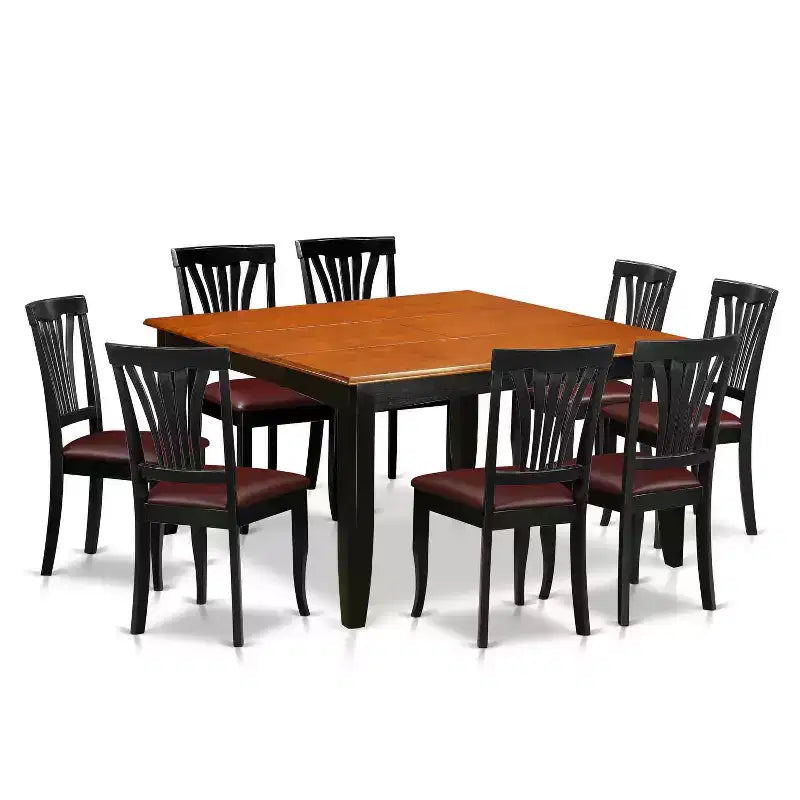 HomeStock 9-Piece Square Black & Cherry Finish Solid Wood Top Dining Table with 8-Chairs