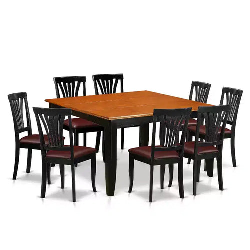 HomeStock 9-Piece Square Black & Cherry Finish Solid Wood Top Dining Table with 8-Chairs