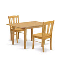 HomeStock 3-Pc Natural Brown Oak Finish Rectangular Solid Wood Top with Butterfly Leaf Dining Table Set