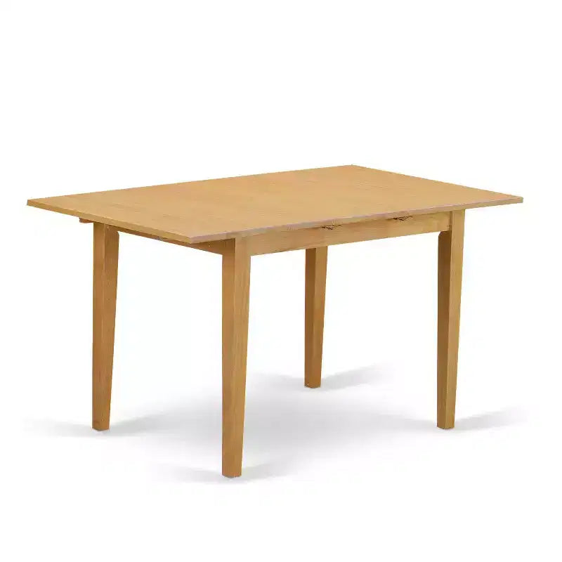 Ensemble de salle à manger 3 pièces HomeStock avec table rectangulaire en bois massif à plateau feuille papillon, finition chêne brun naturel