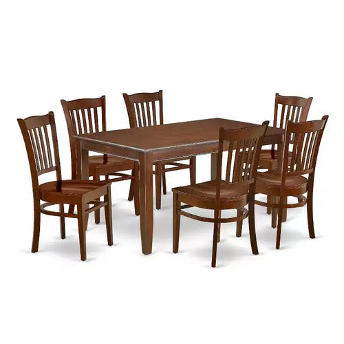 HomeStock 7-Piece Rectangle Mahogany Finish Solid Wood Top Dining Table with 6-Chairs