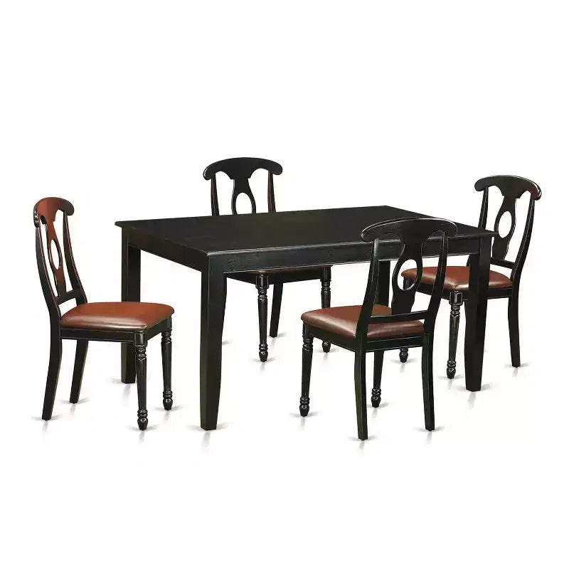 HomeStock 5-Pc Black Finish Solid Wood Top - Dining Room Set - Seats 4