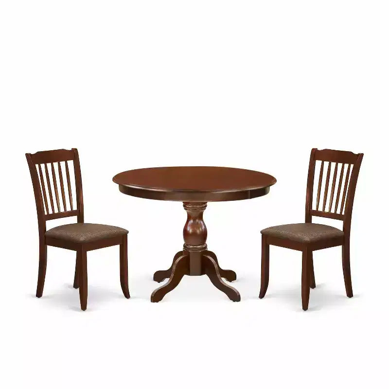 3-Piece Mahogany Finish Solid Wood Top - Dining Room Set - Seats 4