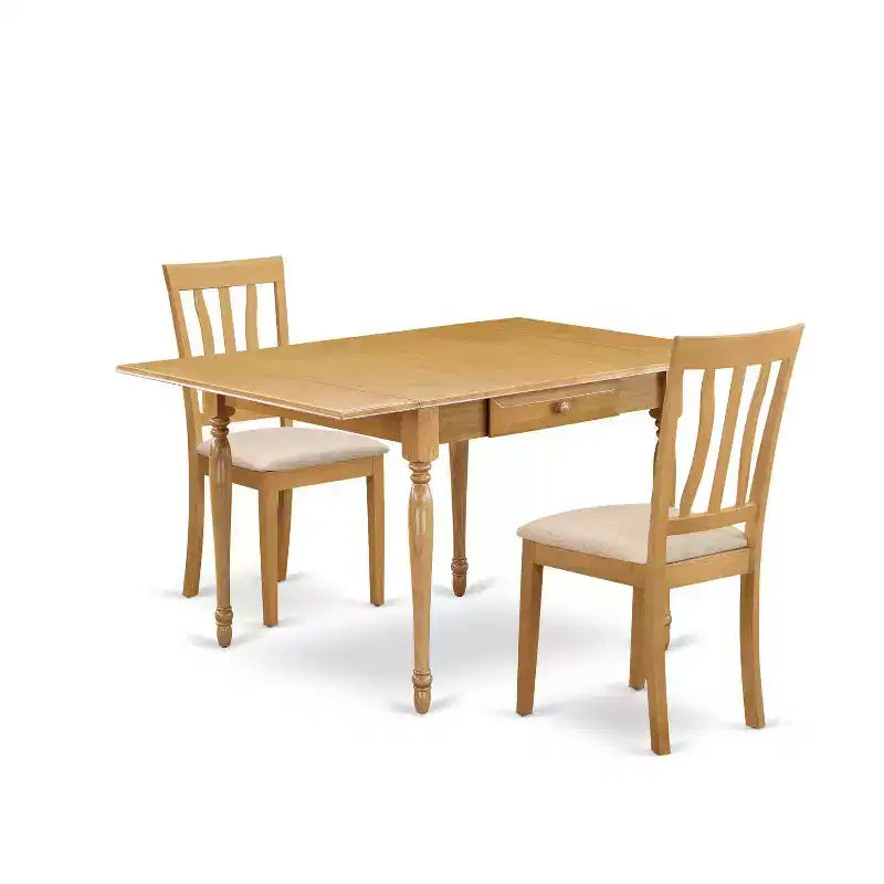 HomeStock 3-Piece Natural Brown Oak Finish Solid Wood Top With Dropleaf Dining Table Set