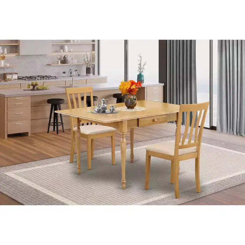 Ensemble de salle à manger 3 pièces HomeStock avec plateau en bois massif fini chêne brun naturel et table à rabats