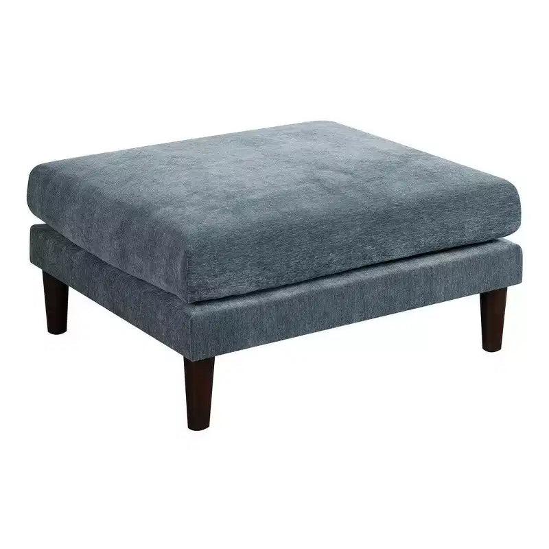 Pouf Modulable Royal Hampton 32 Pouces, Assise Coussins, Pieds en Bois, Tissu Bleu Ardoise