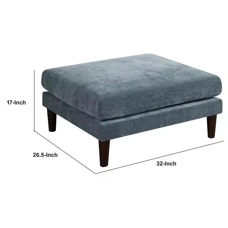 Pouf Modulable Royal Hampton 32 Pouces, Assise Coussins, Pieds en Bois, Tissu Bleu Ardoise