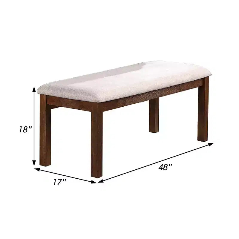 Banc de salle à manger classique Royal Hampton de 48 po en tissu rembourré, en bois de pin, ivoire et marron