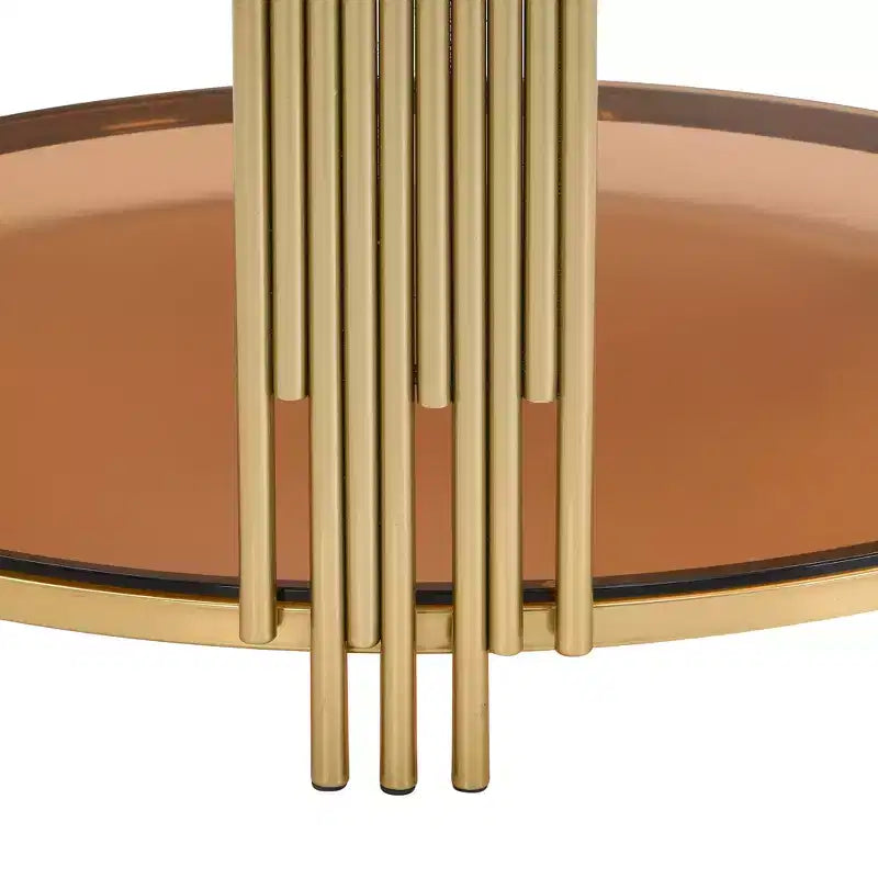 Table basse en verre avec étagère inférieure, table basse ronde moderne en verre avec cadre en métal pour le salon