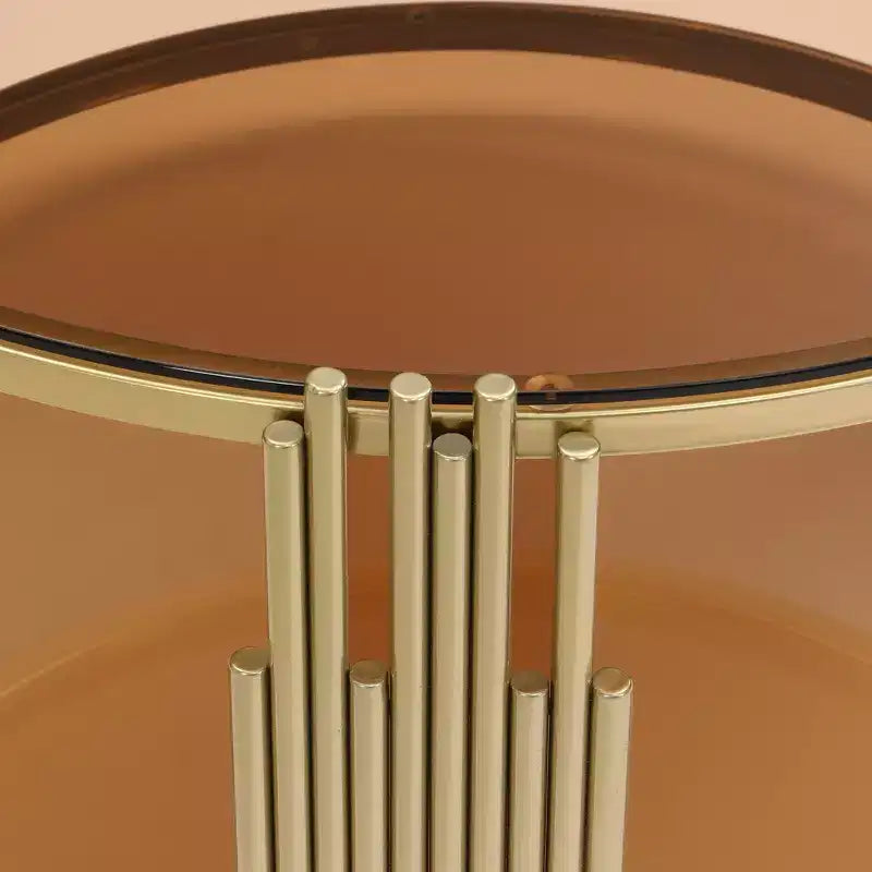 Table basse en verre avec étagère inférieure, table basse ronde moderne en verre avec cadre en métal pour le salon