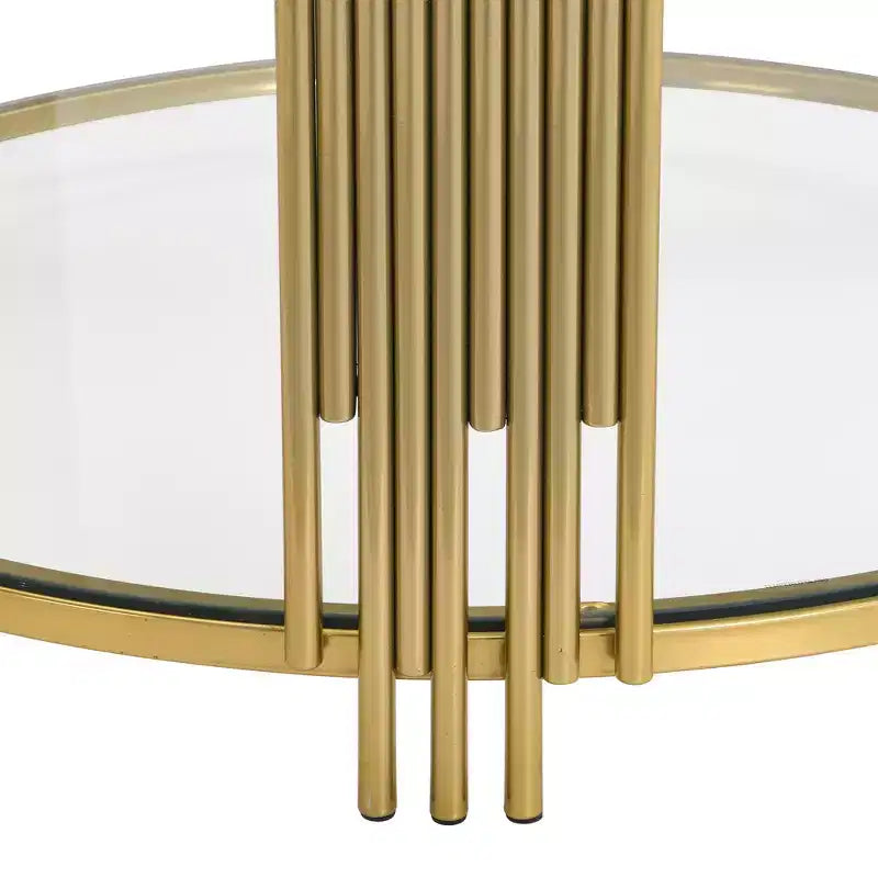 Table basse en verre avec étagère inférieure, table basse ronde moderne en verre avec cadre en métal pour le salon