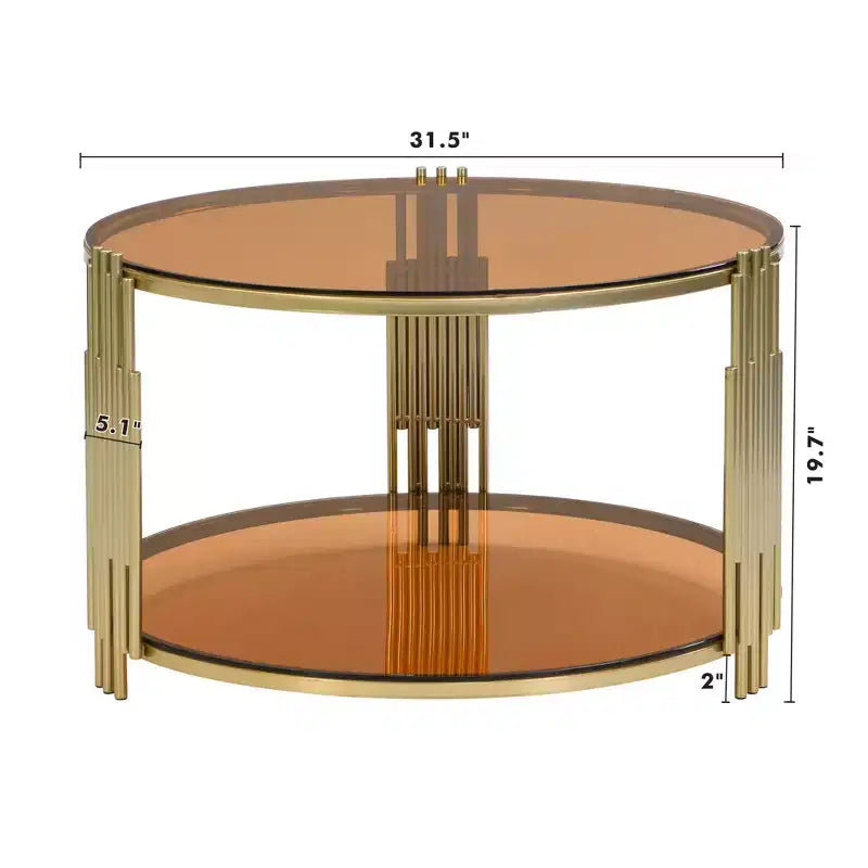 Table basse en verre avec étagère inférieure, table basse ronde moderne en verre avec cadre en métal pour le salon