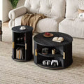 Okak Modern Round Set of 2 Coffee Table with Hidden Storage Doors,Fluted Wood Veneer Center Table for Living Room,Bedroom