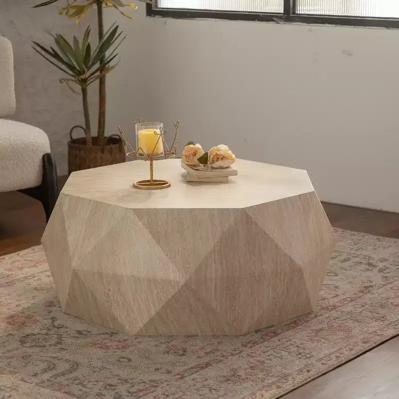 Table basse octogonale moderne, table de salon en bois de sapin pour appartement ou bureau, table d'appoint géométrique de style ferme - Panipeachy