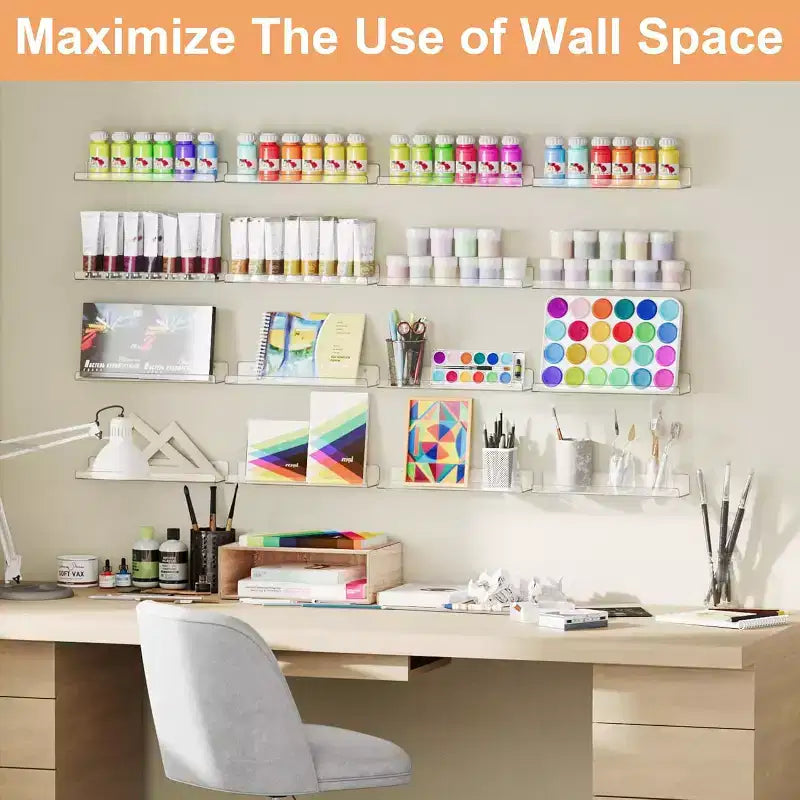 upsimples Lot de 16 étagères murales transparentes en acrylique, 15 étagères flottantes pour enfants, étagère de présentation pour chambre, salon, cuisine