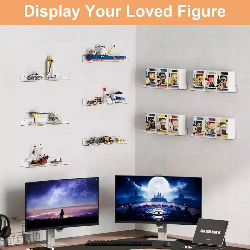 upsimples Lot de 16 étagères murales transparentes en acrylique, 15 étagères flottantes pour enfants, étagère de présentation pour chambre, salon, cuisine