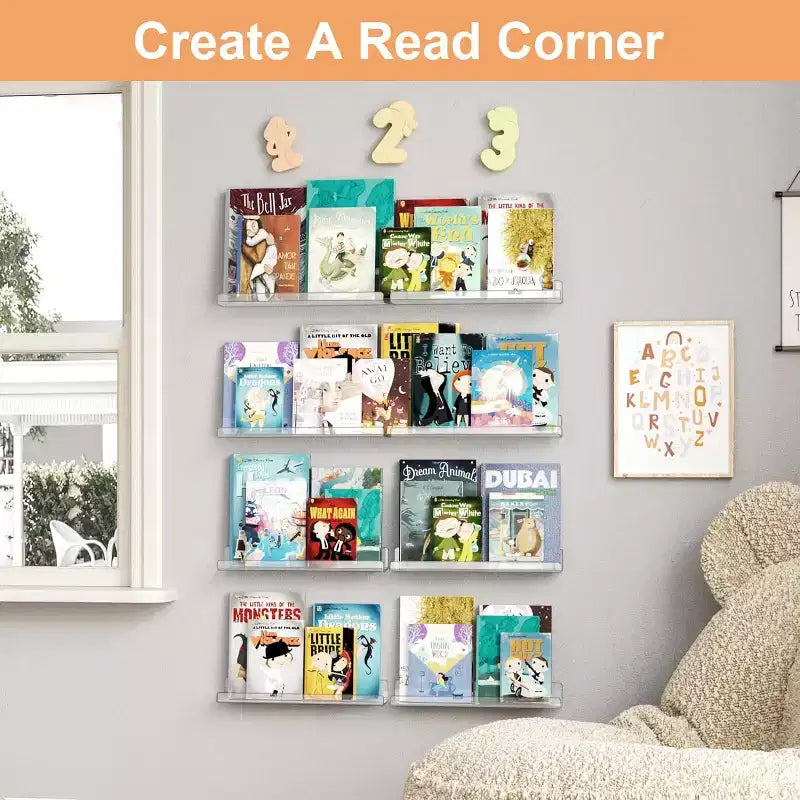 upsimples Lot de 16 étagères murales transparentes en acrylique, 15 étagères flottantes pour enfants, étagère de présentation pour chambre, salon, cuisine