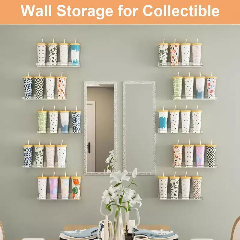 upsimples Lot de 16 étagères murales transparentes en acrylique, 15 étagères flottantes pour enfants, étagère de présentation pour chambre, salon, cuisine