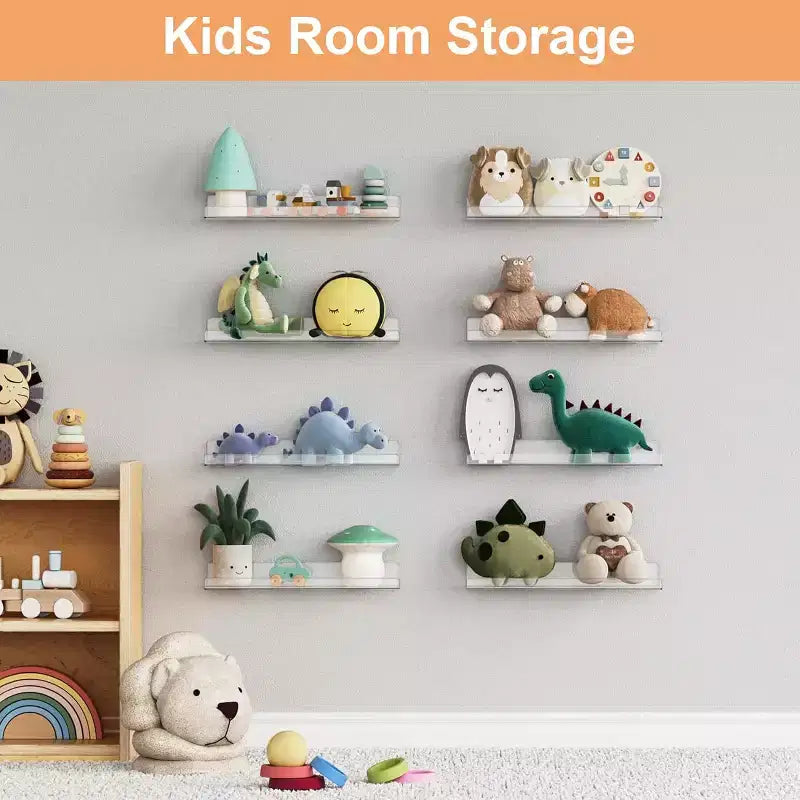 upsimples Lot de 16 étagères murales transparentes en acrylique, 15 étagères flottantes pour enfants, étagère de présentation pour chambre, salon, cuisine