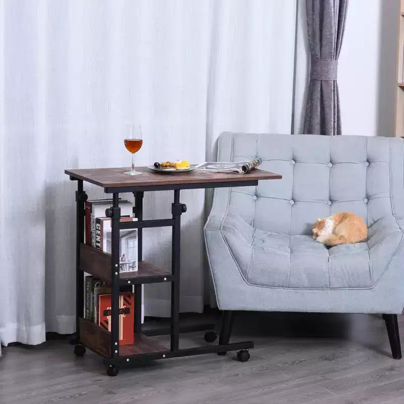 Table d'appoint industrielle mobile en C pour canapé avec 3 étagères de rangement, hauteur réglable