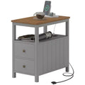 Side Table with Charging Station and USB Ports, Narrow End Table with Drawers, Shelf for Living Room