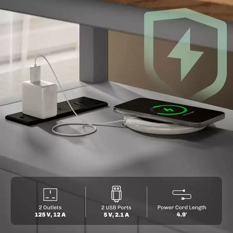 Table d'appoint avec station de recharge et ports USB, Table de chevet étroite avec tiroirs, Étagère pour salon