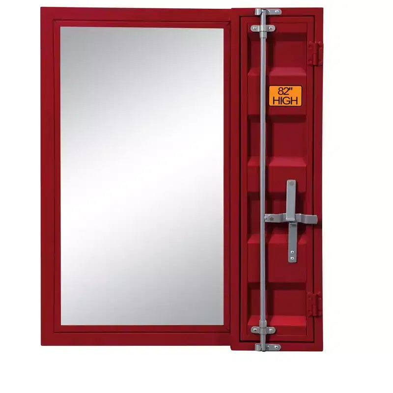 Miroir de courtoisie en métal de style Royal Hampton avec rangement encastré dans la porte, rouge
